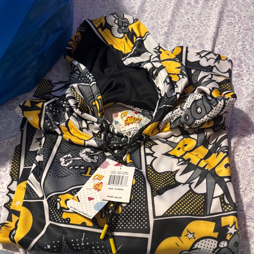 Snap Comic Print Hoodie with Yellow and Black
